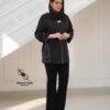 مانتو مشکی زنانه کارشده کد 843 مناسب استایل رسمی و مراسم ترحیم