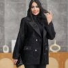 مانتو زنانه طرحدار کد 856 در رنگ‌های مشکی، سرمه‌ای و سبز مناسب استایل روزمره